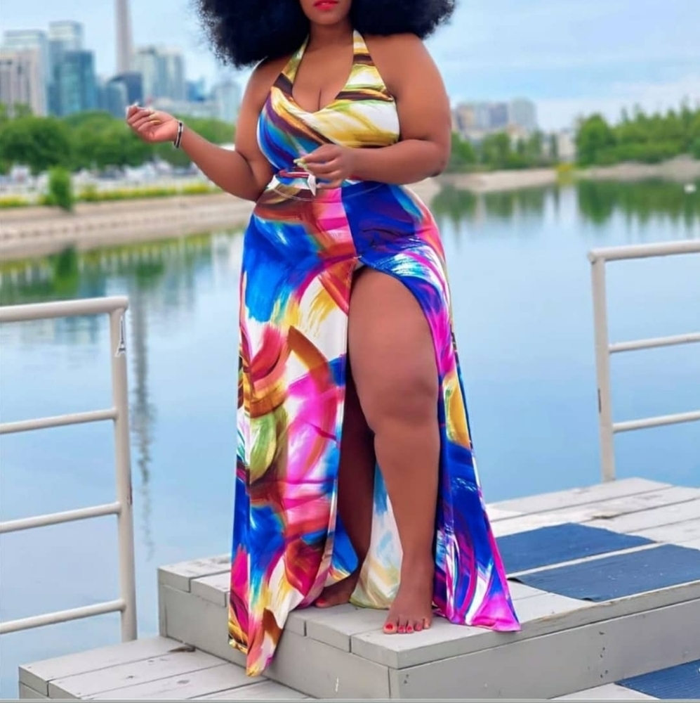 Vibrant Multicolor Halter Maxi Dress